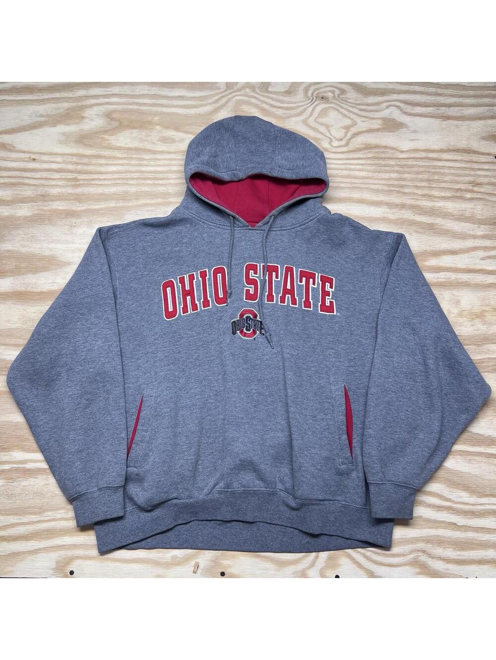 Vintage 00s Champs Ncaa Ohio State Buckeyes Embroidered Gray Hoodie Sz XL